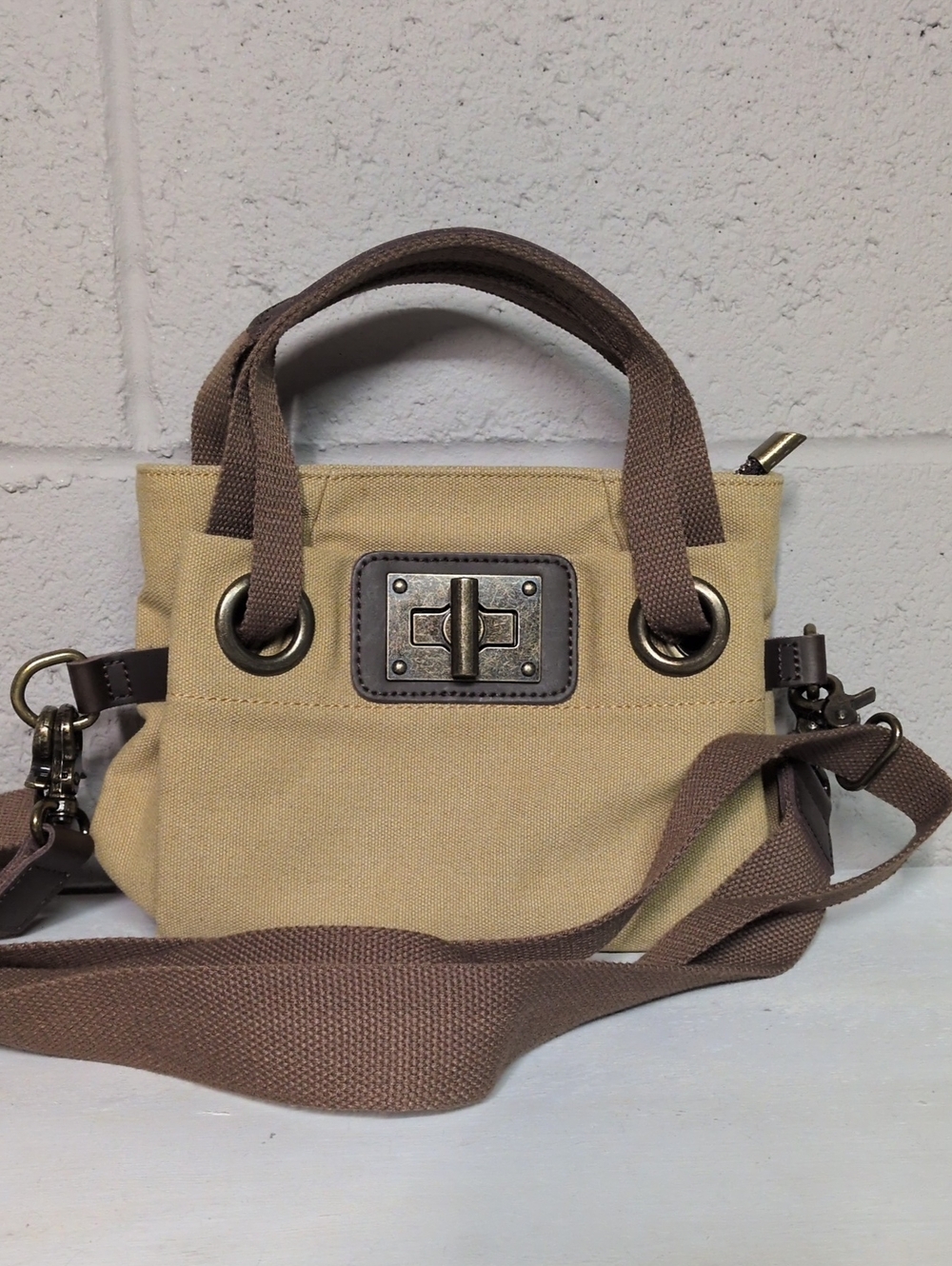 Zede PONT-DES-ARTS (XS) Canvas Crossbody Purse, Beige, like new - Picture 2 of 8